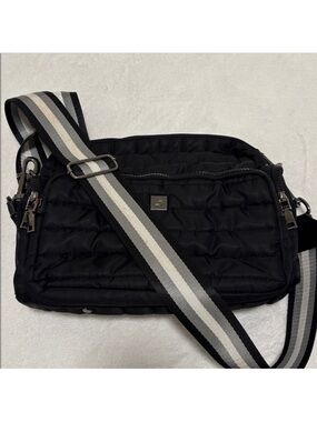 THINK ROYLN Black puffer crossbody Bag purse silver lined adjustable strap